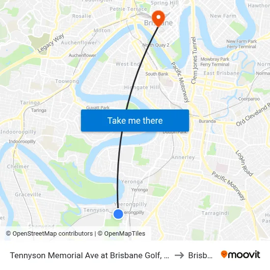 Tennyson Memorial Ave at Brisbane Golf, Stop 36 to Brisbane map
