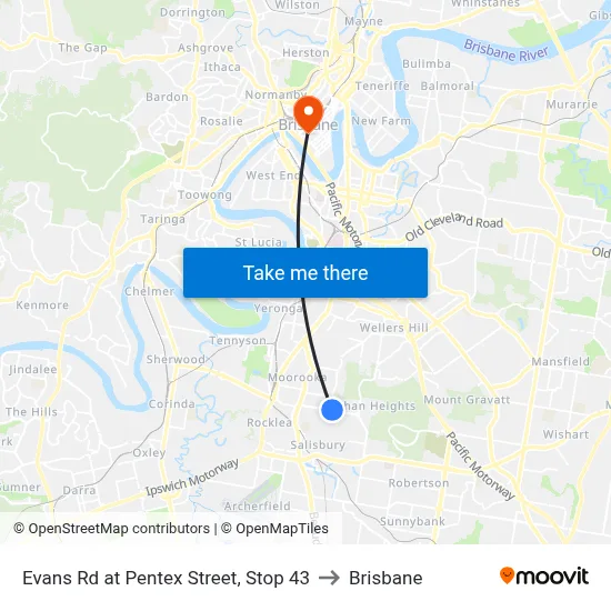 Evans Rd at Pentex Street, Stop 43 to Brisbane map