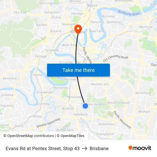 Evans Rd at Pentex Street, Stop 43 to Brisbane map
