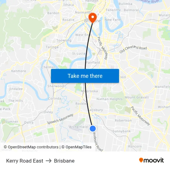 Kerry Road East to Brisbane map