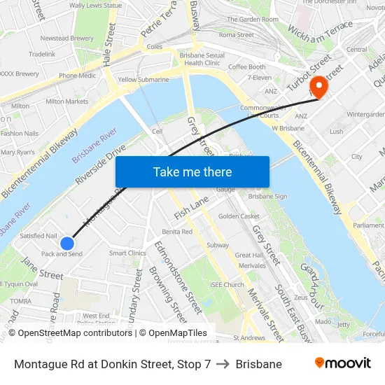 Montague Rd at Donkin Street, Stop 7 to Brisbane map