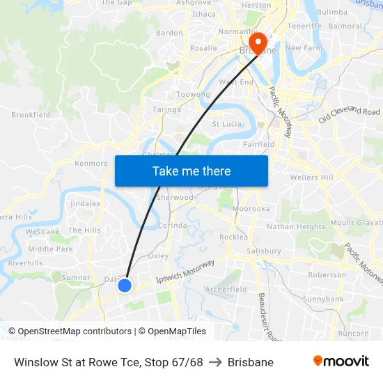Winslow St at Rowe Tce, Stop 67/68 to Brisbane map