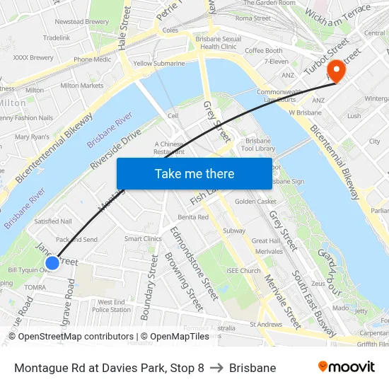 Montague Rd at Davies Park, Stop 8 to Brisbane map