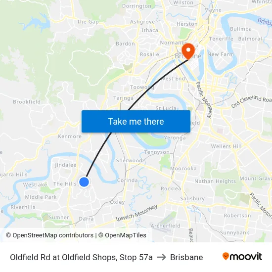 Oldfield Rd at Oldfield Shops, Stop 57a to Brisbane map
