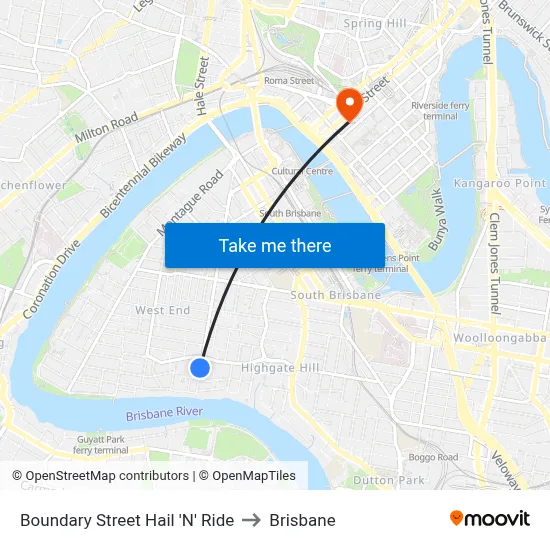 Boundary Street Hail 'N' Ride to Brisbane map