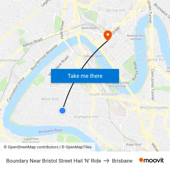 Boundary Near Bristol Street Hail 'N' Ride to Brisbane map