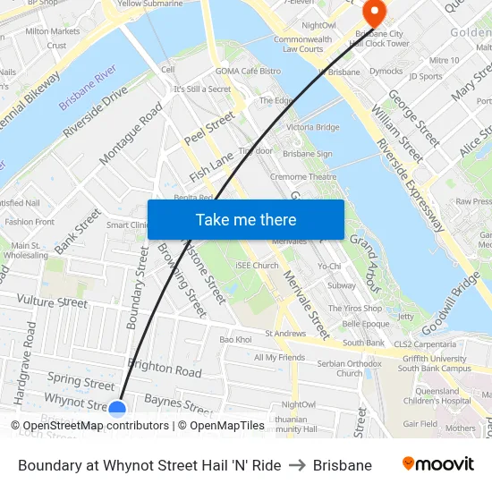 Boundary at Whynot Street Hail 'N' Ride to Brisbane map