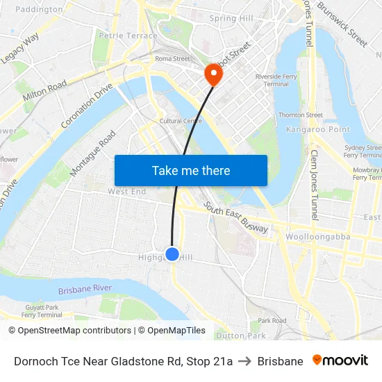 Dornoch Tce Near Gladstone Rd, Stop 21a to Brisbane map