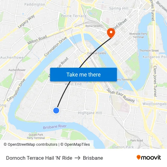 Dornoch Terrace Hail 'N' Ride to Brisbane map