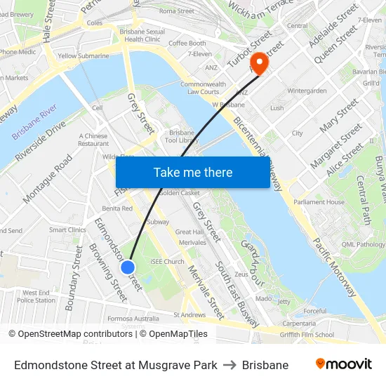 Edmondstone Street at Musgrave Park to Brisbane map