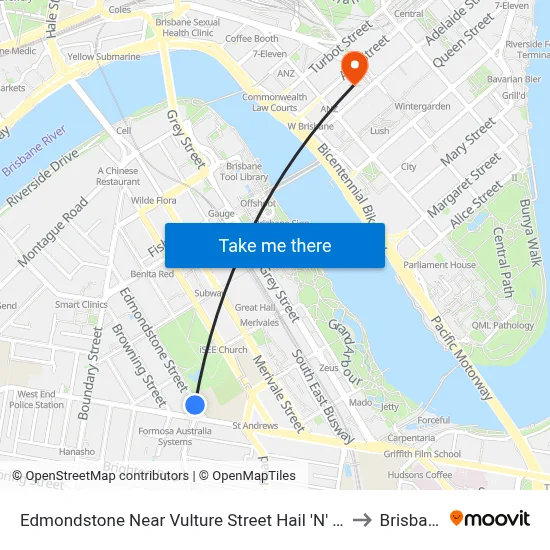 Edmondstone Near Vulture Street Hail 'N' Ride to Brisbane map