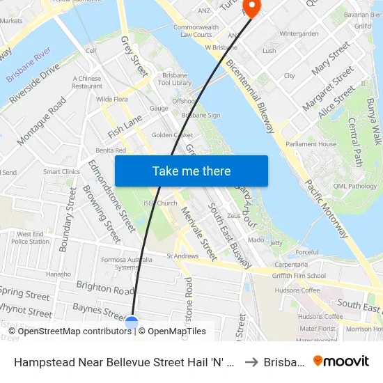 Hampstead Near Bellevue Street Hail 'N' Ride to Brisbane map