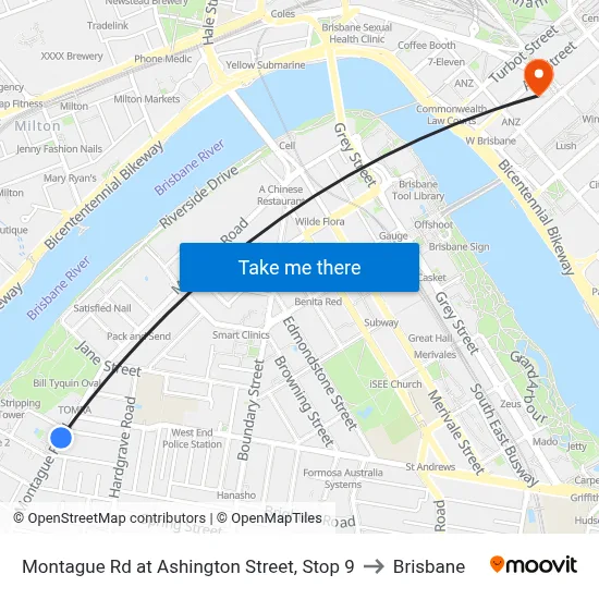 Montague Rd at Ashington Street, Stop 9 to Brisbane map