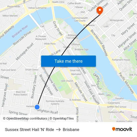 Sussex Street Hail 'N' Ride to Brisbane map