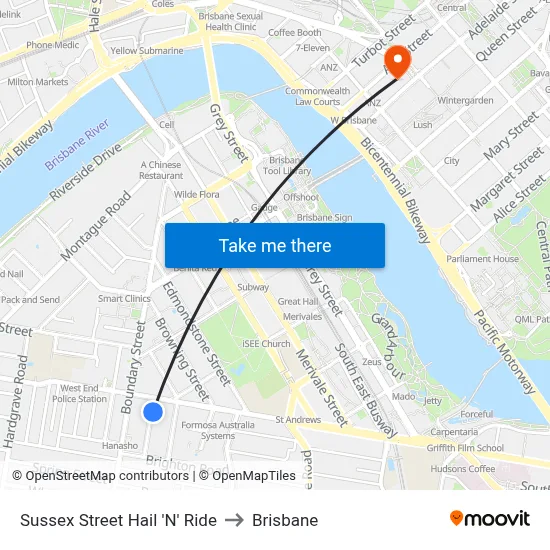 Sussex Street Hail 'N' Ride to Brisbane map