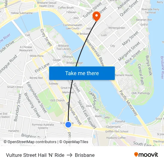 Vulture Street Hail 'N' Ride to Brisbane map