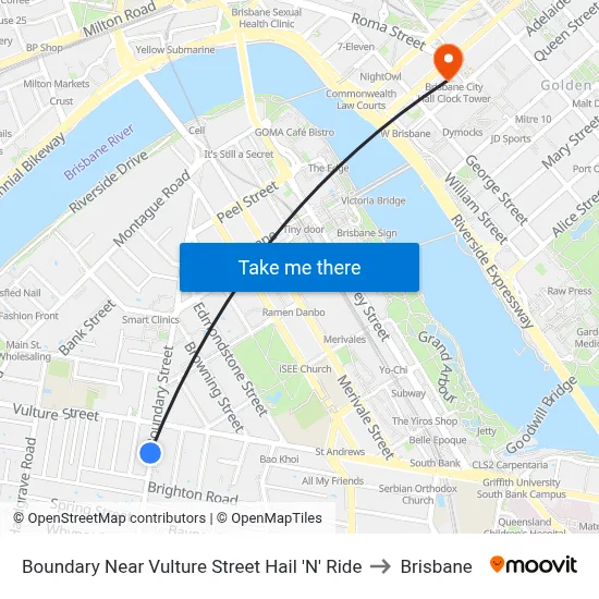 Boundary Near Vulture Street Hail 'N' Ride to Brisbane map