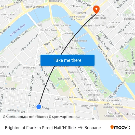 Brighton at Franklin Street Hail 'N' Ride to Brisbane map