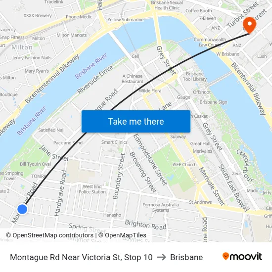 Montague Rd Near Victoria St, Stop 10 to Brisbane map