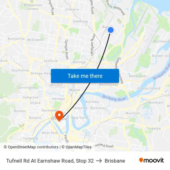 Tufnell Rd At Earnshaw Road, Stop 32 to Brisbane map
