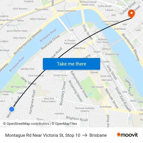 Montague Rd Near Victoria St, Stop 10 to Brisbane map