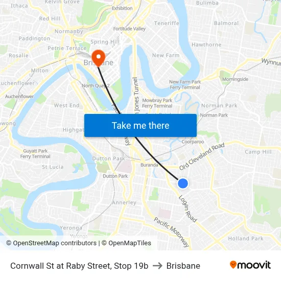 Cornwall St at Raby Street, Stop 19b to Brisbane map