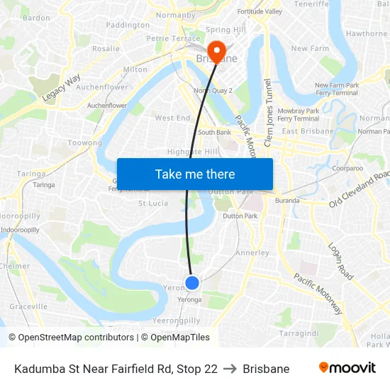 Kadumba St Near Fairfield Rd, Stop 22 to Brisbane map