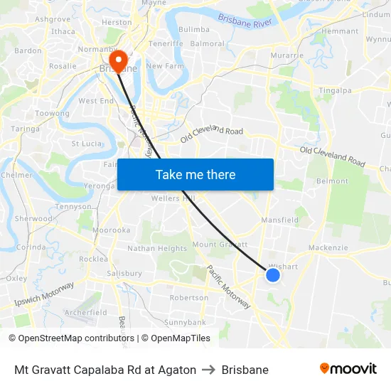 Mt Gravatt Capalaba Rd at Agaton to Brisbane map