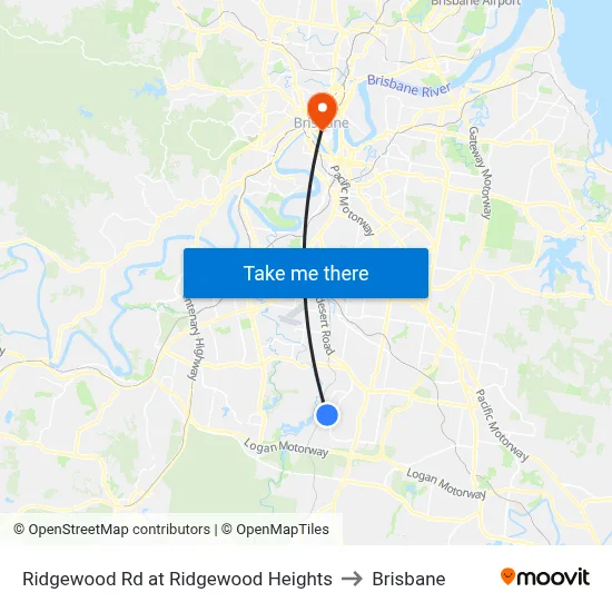 Ridgewood Rd at Ridgewood Heights to Brisbane map