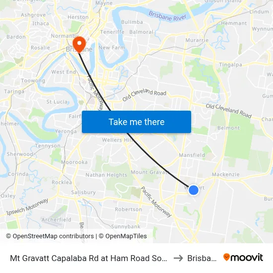 Mt Gravatt Capalaba Rd at Ham Road South to Brisbane map