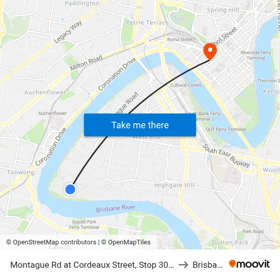 Montague Rd at Cordeaux Street, Stop 30/14 to Brisbane map