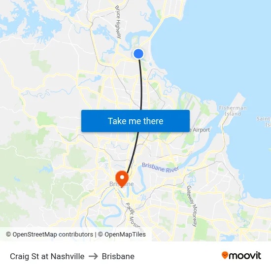 Craig St at Nashville to Brisbane map