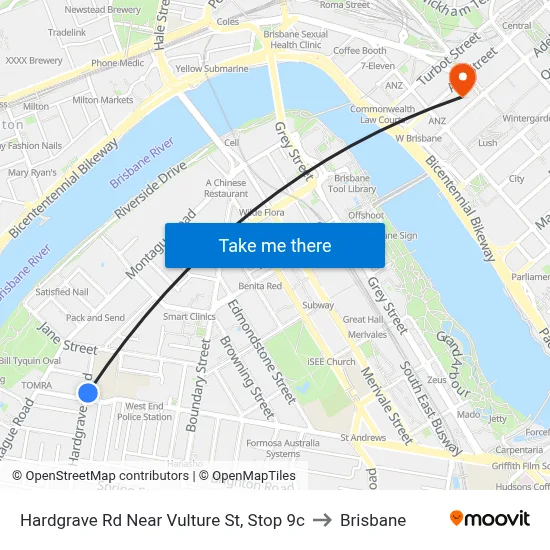 Hardgrave Rd Near Vulture St, Stop 9c to Brisbane map
