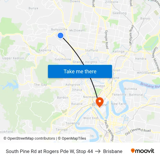 South Pine Rd at Rogers Pde W, Stop 44 to Brisbane map
