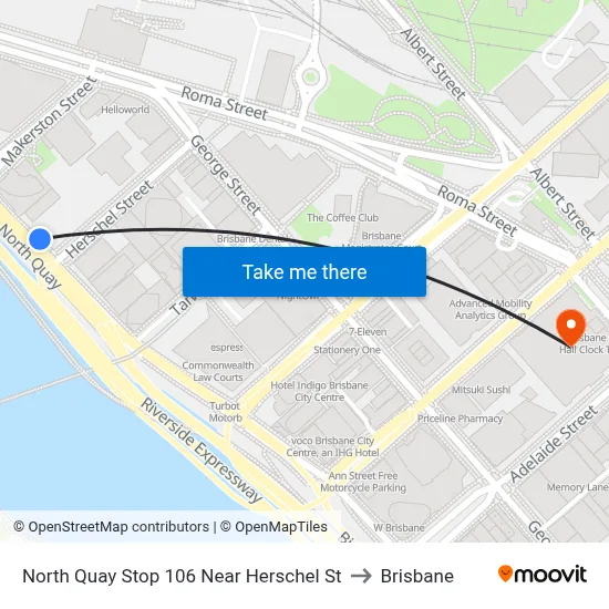 North Quay Stop 106 Near Herschel St to Brisbane map
