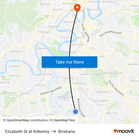 Elizabeth St at Kilkenny to Brisbane map