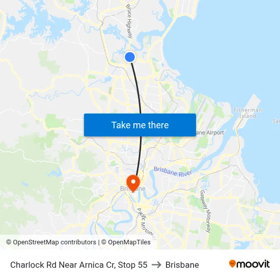 Charlock Rd Near Arnica Cr, Stop 55 to Brisbane map