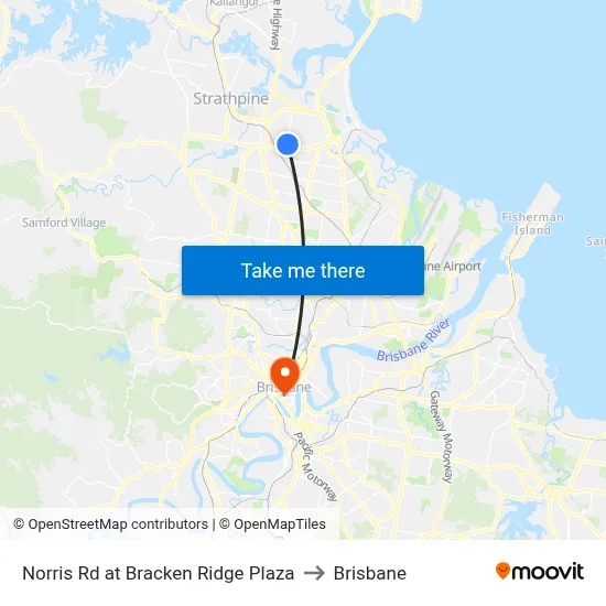 Norris Rd at Bracken Ridge Plaza to Brisbane map