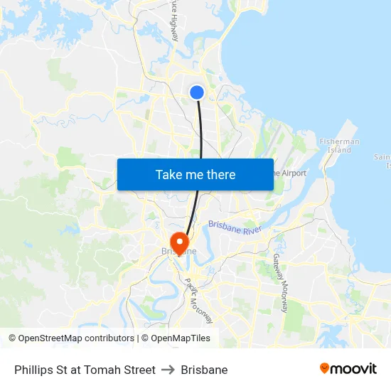 Phillips St at Tomah Street to Brisbane map