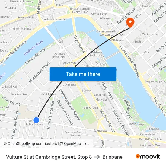 Vulture St at Cambridge Street, Stop 8 to Brisbane map