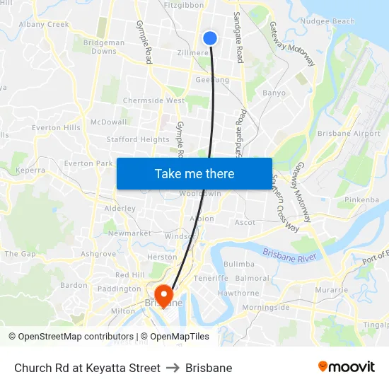 Church Rd at Keyatta Street to Brisbane map