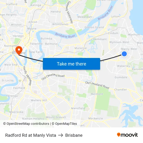 Radford Rd at Manly Vista to Brisbane map