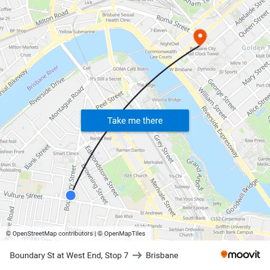 Boundary St at West End, Stop 7 to Brisbane map