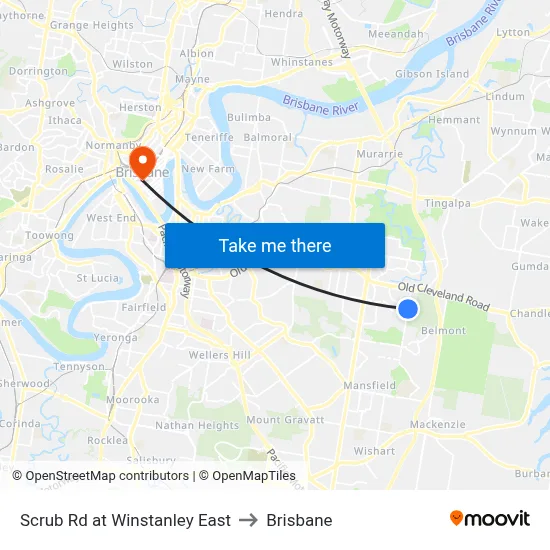 Scrub Rd at Winstanley East to Brisbane map