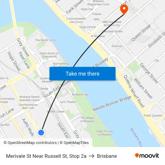 Merivale St Near Russell St, Stop 2a to Brisbane map