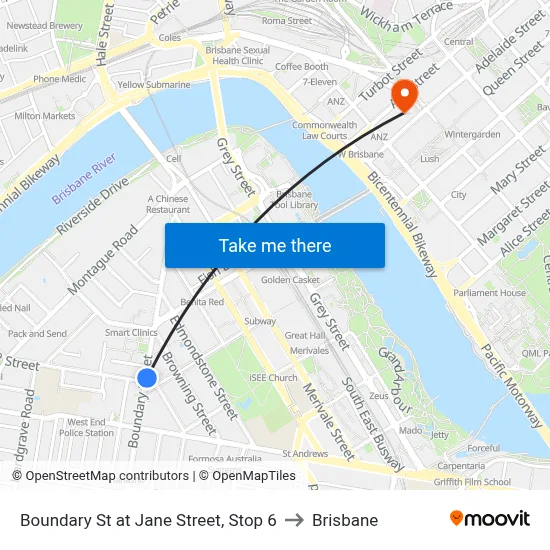 Boundary St at Jane Street, Stop 6 to Brisbane map