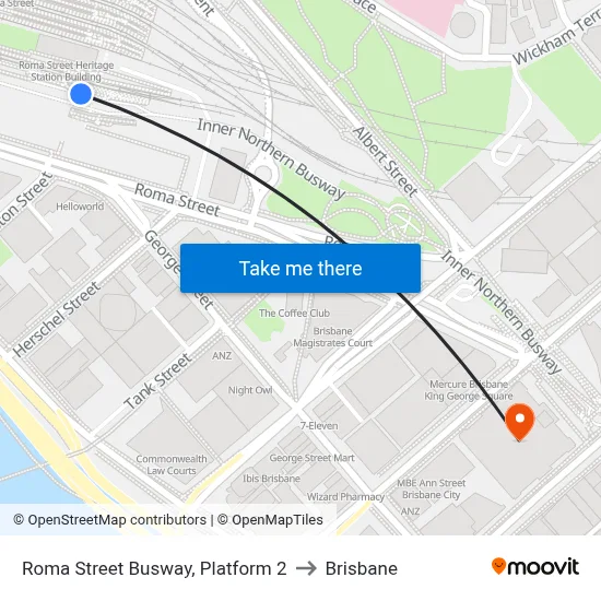 Roma Street Busway, Platform 2 to Brisbane map