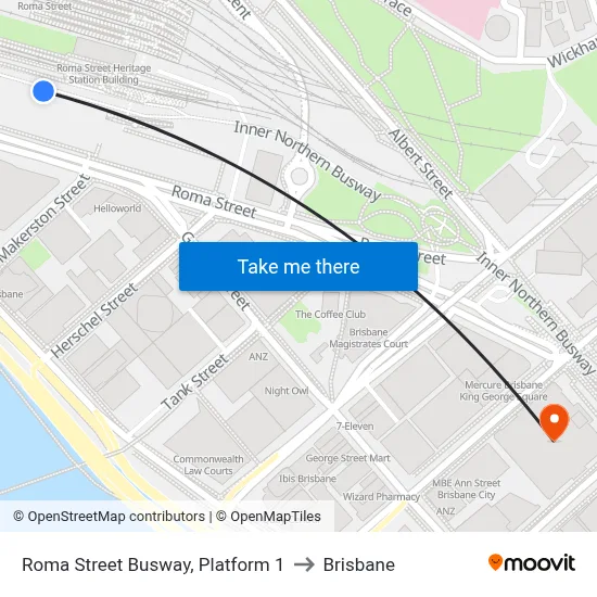 Roma Street Busway, Platform 1 to Brisbane map