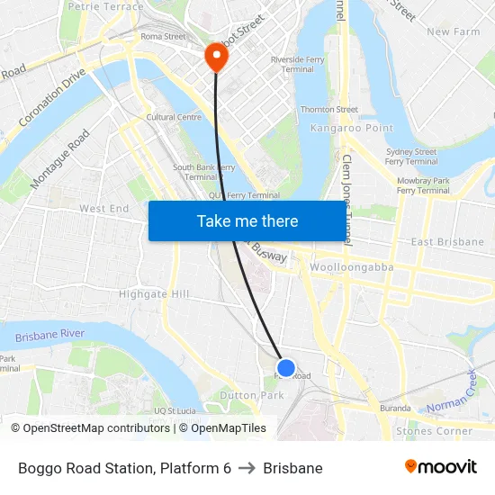 Boggo Road Station, Platform 6 to Brisbane map
