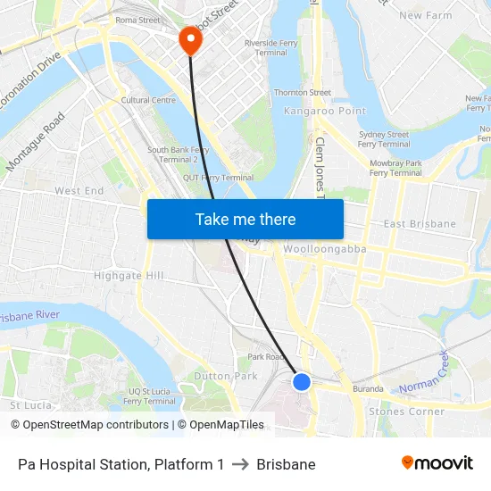 Pa Hospital Station, Platform 1 to Brisbane map